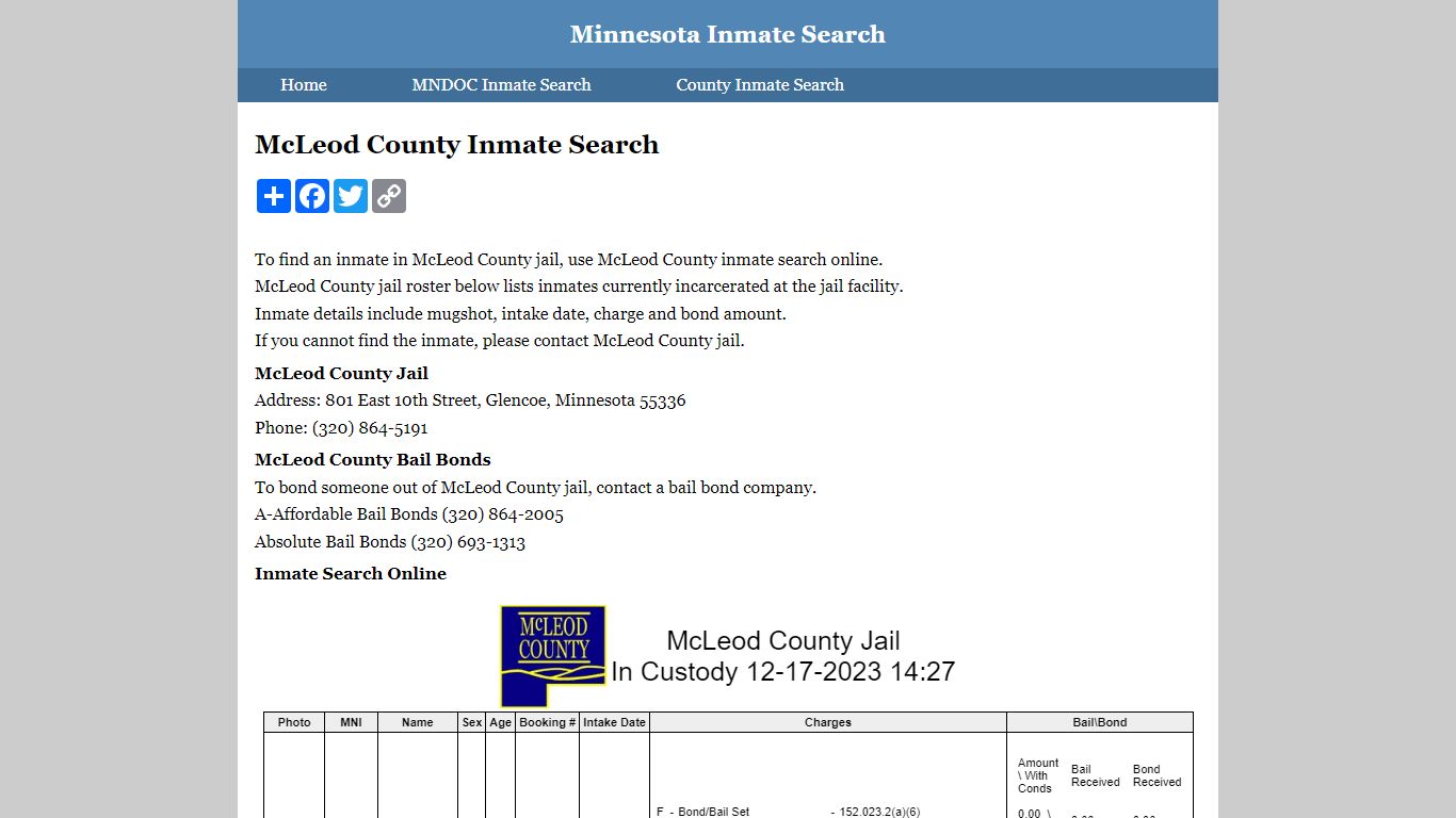 McLeod County Inmate Search